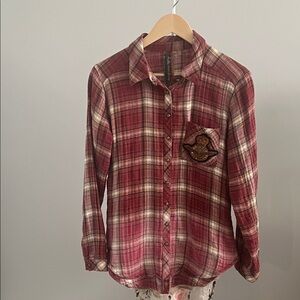 Aratta Red Plaid Button-Up Top